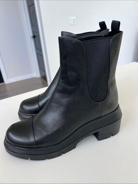 Stuart Weitzman black leather norah combat booties ankle boots size 10C